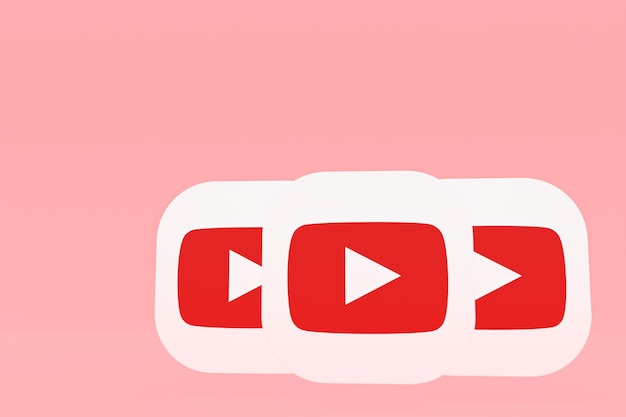 Representación 3d del logotipo de la aplicación Youtube sobre fondo rosa