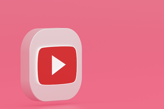 Representación 3d del logotipo de la aplicación de youtube sobre fondo rosa