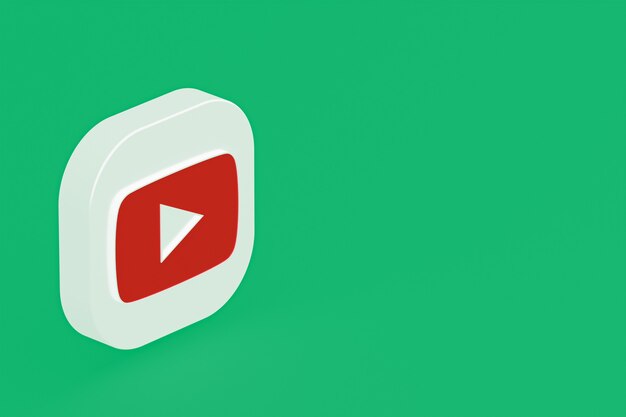 Representación 3d del logotipo de la aplicación de youtube sobre fondo verde