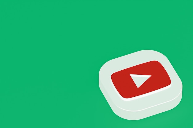 Representación 3d del logotipo de la aplicación de youtube sobre fondo verde