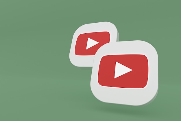 Representación 3d del logotipo de la aplicación de youtube sobre fondo verde