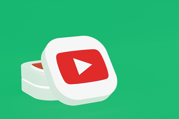 Representación 3d del logotipo de la aplicación de youtube sobre fondo verde