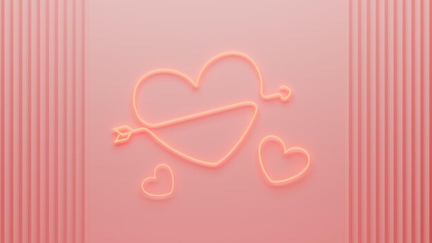 Representación 3d de luces de neón en forma de corazón en una pared rosa, adecuada para usar en temas sobre el amor