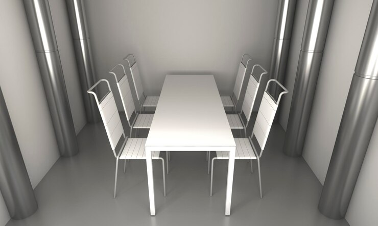 Foto representación 3d, lugar de trabajo. interior de oficina moderno, escaleras, espacio limpio en edificio de negocios