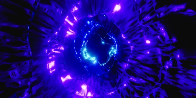 Representación 3D de luz de neón 4K UHD con efecto de color azul y púrpura brillante