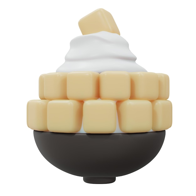 Representación 3D de mango bingsu hielo raspado aislado en blanco 3d render estilo de dibujos animados