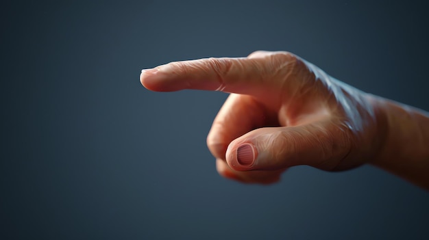 Foto una representación 3d de una mano realista con el dedo índice apuntando hacia adelante sobre un fondo azul oscuro
