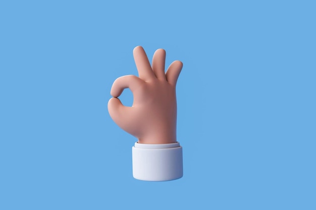 Representación 3D de mano con signo de OK