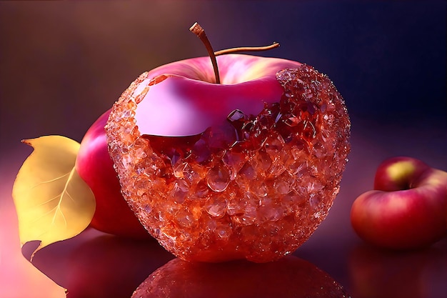 Representación 3D de una manzana hermosa para fondo de pantalla y fondo de pantalla de cristal