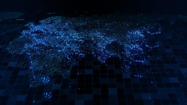 Foto representación 3d de un mapa digital de la tierra las luces de las megaciudades se fusionan en un suave resplandor