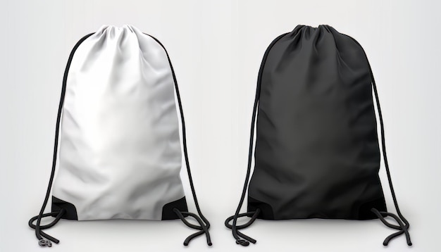 Representación 3d de una maqueta de bolsa en blanco y negro sobre un fondo blanco