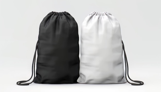 Representación 3d de una maqueta de bolsa en blanco y negro sobre un fondo blanco