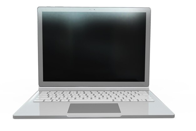 Foto representación 3d de una maqueta de un portátil con un gadget de tecnología de fondo blanco para un concepto de fondo hipster de alta resolución
