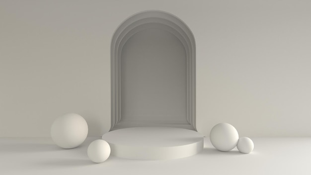 Representación 3D para maqueta de soporte de fondo de arco blanco para producto premium