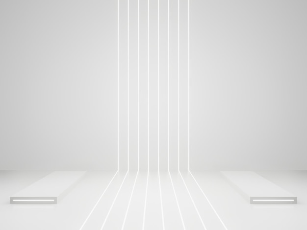 Representación 3D Maqueta de soporte de producto White SciFi Podio científico con luces de neón blancas