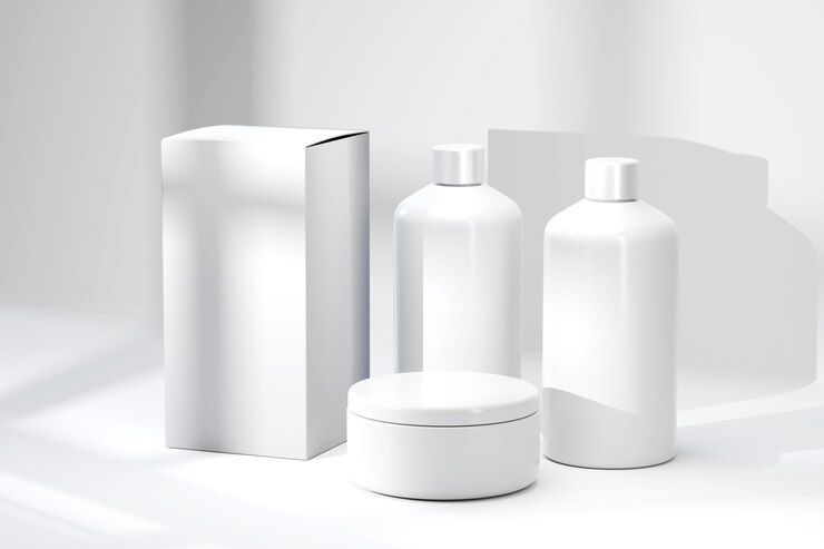 Representación 3D de maquetas de envases cosméticos Conjunto de botellas cosméticas Paquete de productos de belleza