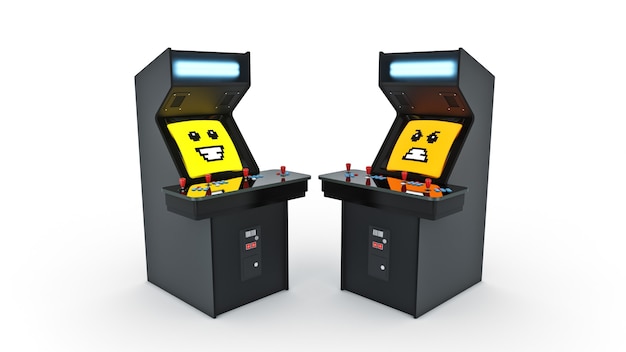 Representación 3D de la máquina de juego de arcade vintage