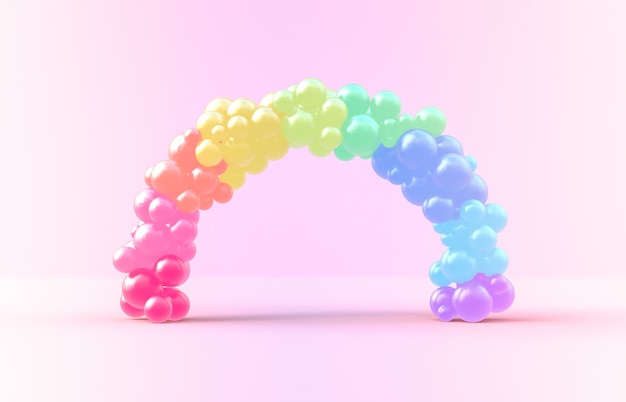 Representación 3d Marco de arco de arco iris dulce con fondo de caramelos de caramelo