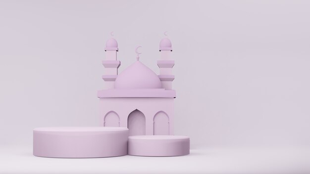 Representación 3D de la mezquita con podios