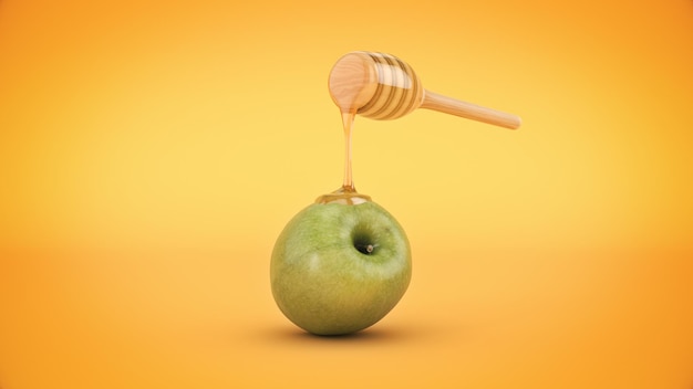 representación 3d de miel y manzana