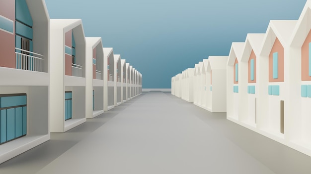 Representación 3D Mini casa moderna organizar sobre fondo azul Dinero y casa Inversión inmobiliaria Concepto de hipoteca