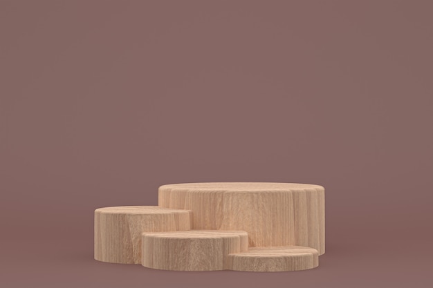 Representación 3d mínima del podio de madera o soporte del producto para la presentación del producto cosmético