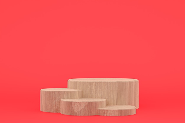 Representación 3d mínima del podio de madera o soporte del producto para la presentación del producto cosmético