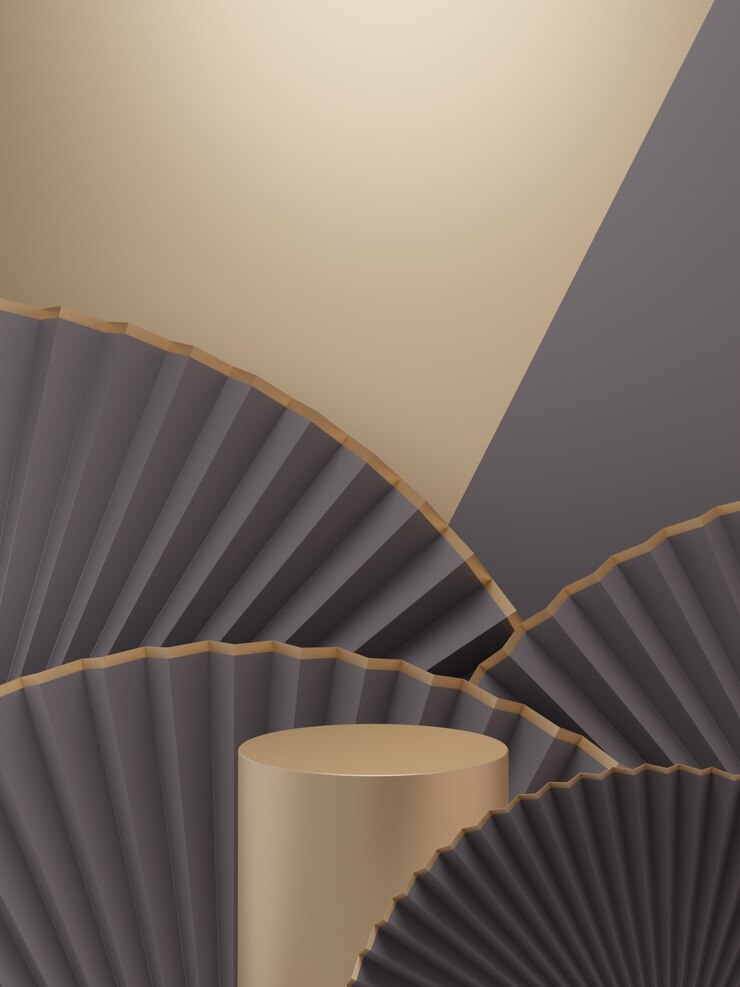 Representación 3D Mínimo estilo chino coreano o japonés Ventilador de papel Tiro de estudio Exhibición del producto