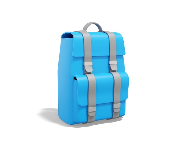 Representación 3d Mochila de ciudad turística azul realista aislada sobre fondo blanco Equipaje de viaje