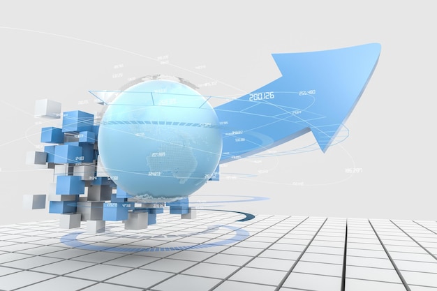 Representación 3d modelo 3d de flecha el concepto de desarrollo y dirección