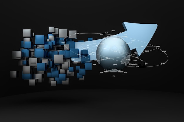 Representación 3d modelo 3d de flecha el concepto de desarrollo y dirección