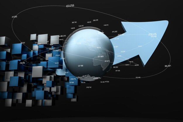 Representación 3d modelo 3d de flecha el concepto de desarrollo y dirección