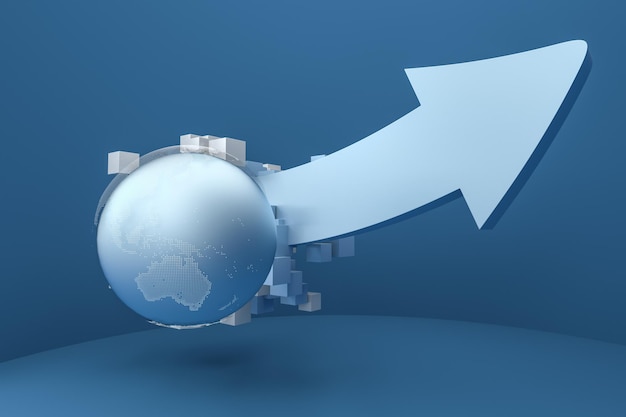 Representación 3d modelo 3d de flecha el concepto de desarrollo y dirección