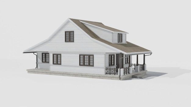 Representación 3D de un modelo listo para el juego de la casa de campo americana Alto detalle