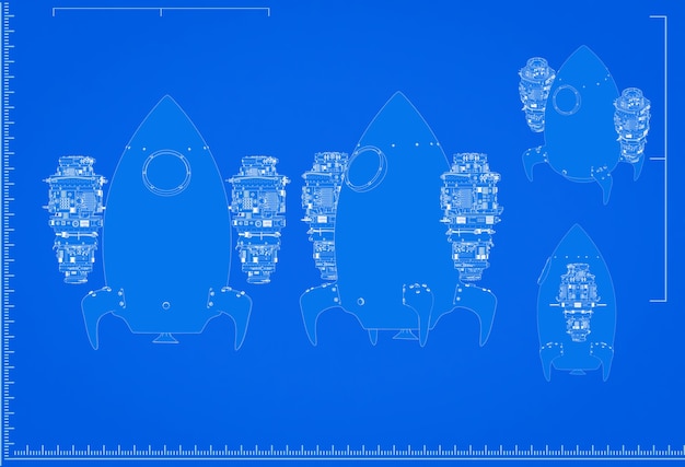 Representación 3D del modelo del transbordador espacial con escala sobre fondo azul.