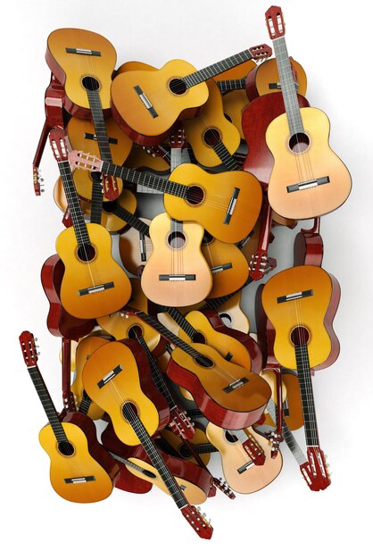 Representación 3D de un montón de guitarras