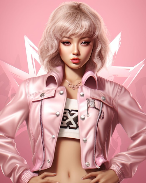 una representación 3D de una mujer en una chaqueta rosa