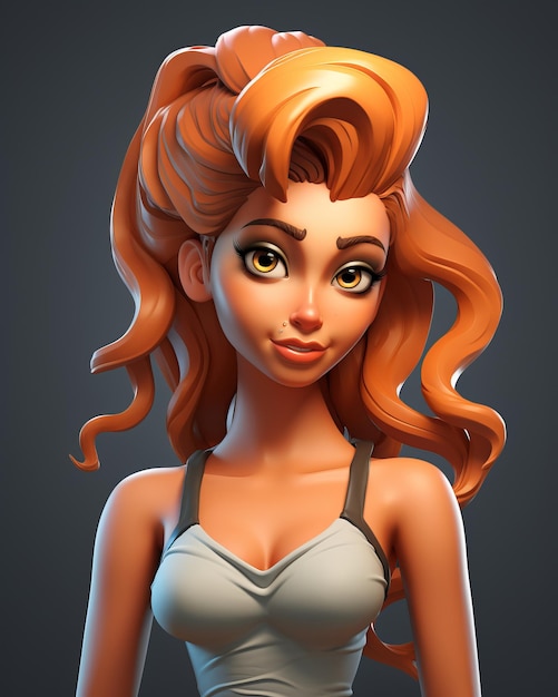 Representación 3D de una mujer con el pelo largo y rojo
