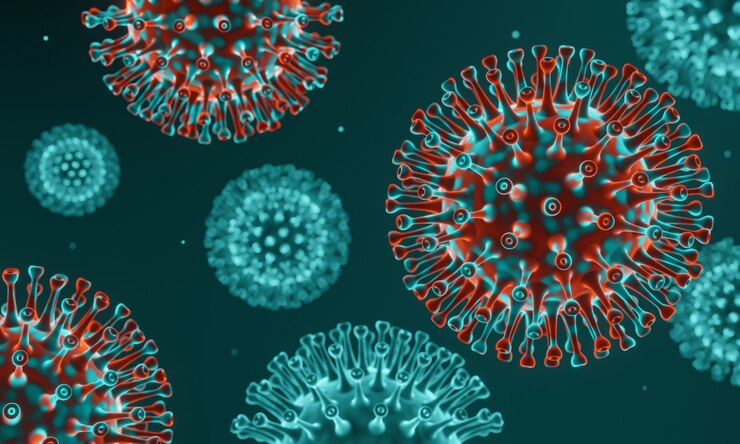 Foto representación 3d mutación microscópica del virus pandémico covid19