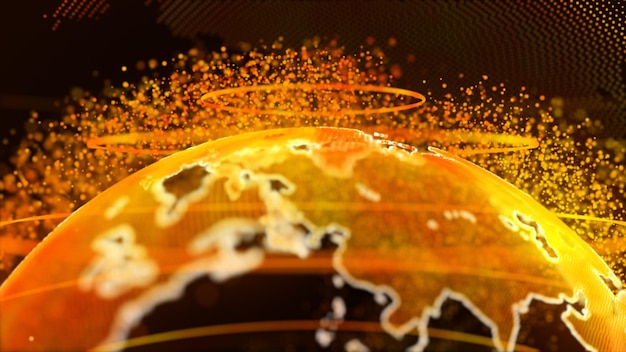 Representación 3D naranja de fondo de comunicaciones y negocios de tecnología de la tierra globo terráqueo