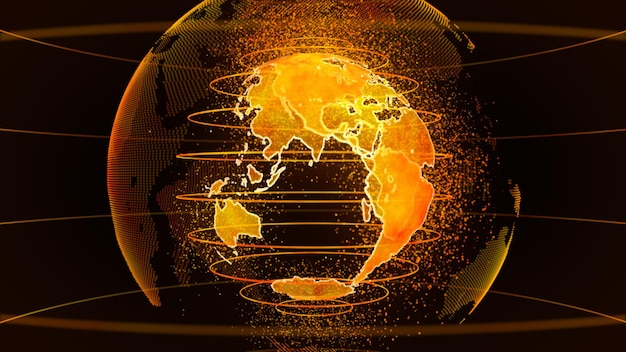 Representación 3D naranja de fondo de comunicaciones y negocios de tecnología de la tierra globo terráqueo