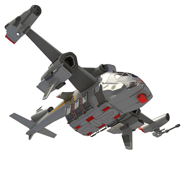 Representación en 3D de una nave espacial sobre un fondo blanco