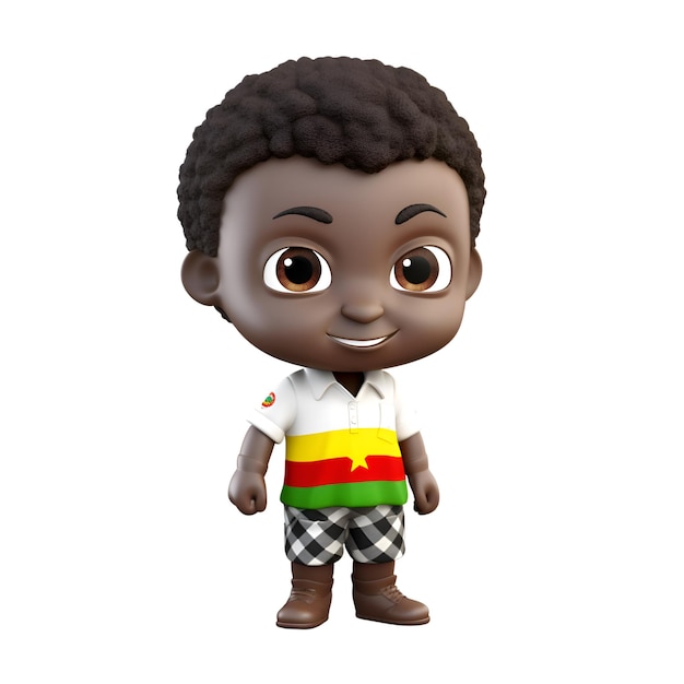 Representación 3D de un niño afroamericano con la bandera de Bolivia en la espalda