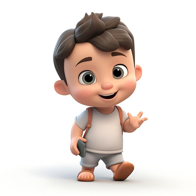 Representación 3D de un niño pequeño de aspecto juvenil Happily Ho 2E Concepto creativo Nativo digital Gen Al