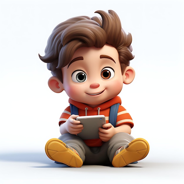 Representación 3D de un niño pequeño jugando un juego móvil Concepto creativo de Rend 3D Nativo digital Gen Alpha