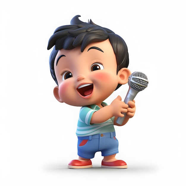 Foto una representación en 3d de un niño sosteniendo un micrófono en un fondo blanco aislado
