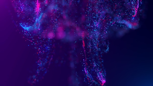 Representación 3D de una nube abstracta vibrante multicolor de partículas en el espacio