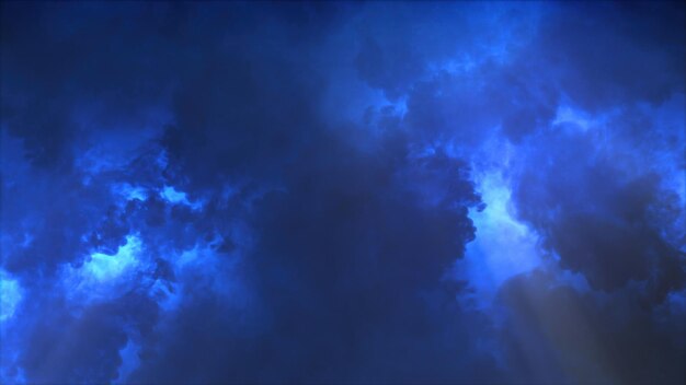 Representación 3D de nubes de tormenta con relámpagos brillantes