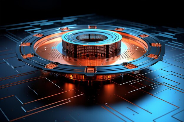 Representación 3D de núcleo de chip suspendido de tecnología superconductora a temperatura ambiente