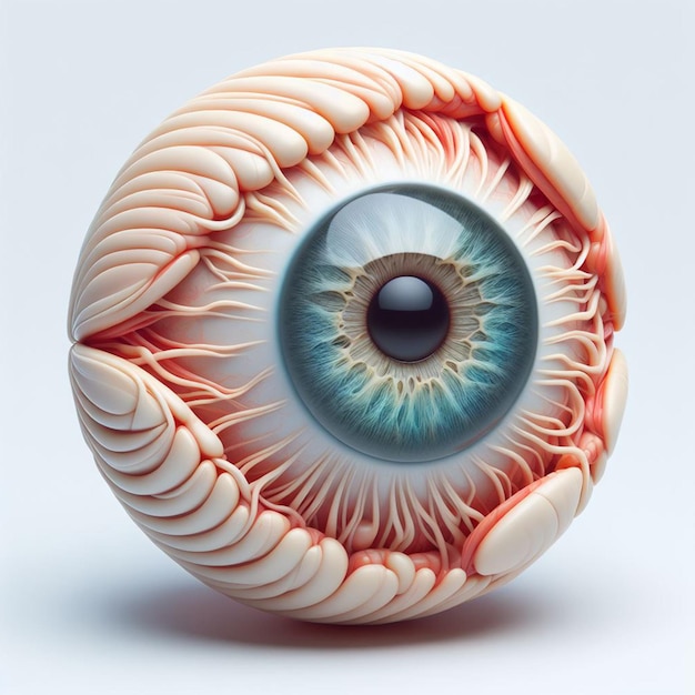 Foto representación en 3d de un ojo humano hecho de plástico sobre un fondo blanco